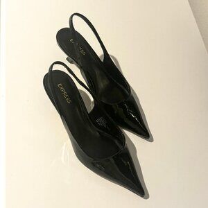 Black Slingback Kitten Heel Pumps
